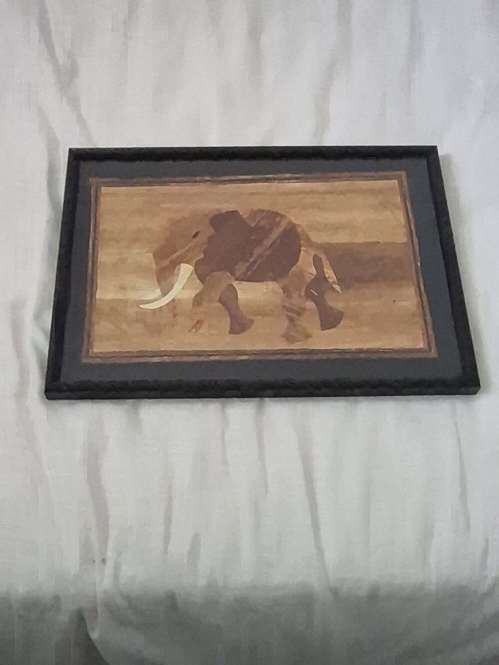 Artisan Framed African Elephant Banana Fiber Inlay Wall Art